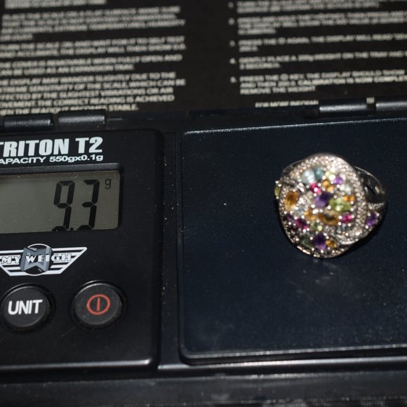 Boxed Sterling Silver Genuine Multi Gem Stoned Diamond Ring 9.3 Grams - Picture 9 of 9
